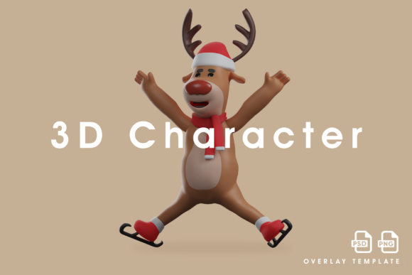 3D Cute Christmas Deer with Ice Skating Shoes