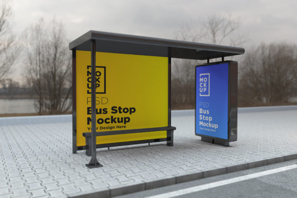 Enhance Your Designs with a Bus Stop Shelter Sign Product Mockup