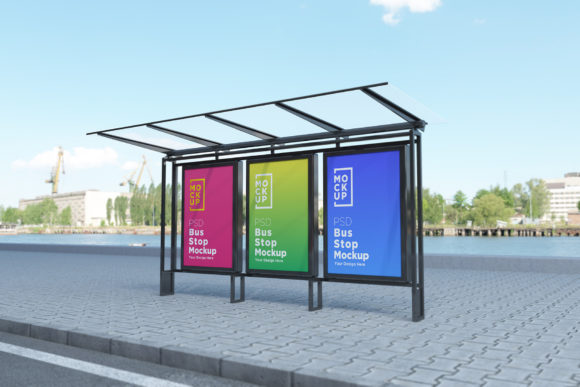 Enhancing Advertising Designs with the Bus Stop with Three Sign Product Mockup